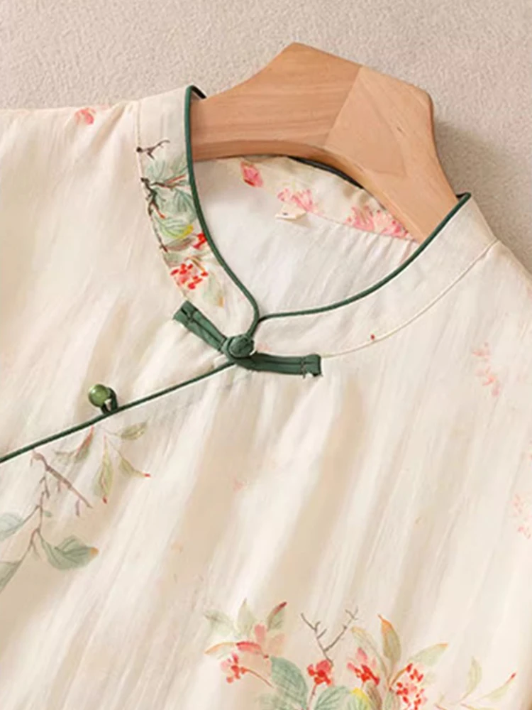 Ele الصيف الحرير القطن الدكتور المرأة الرجعية طوق زر مزين فضفاض الخصر ألف خط ميدي تنورة الصينية Sle