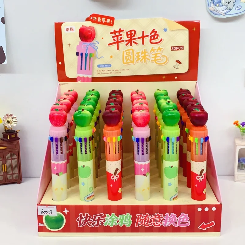 30pcs-lot-kawaii-apple-10-colors-ballpoint-pen-cute-press-ball-pens-school-office-writing-suppliespple