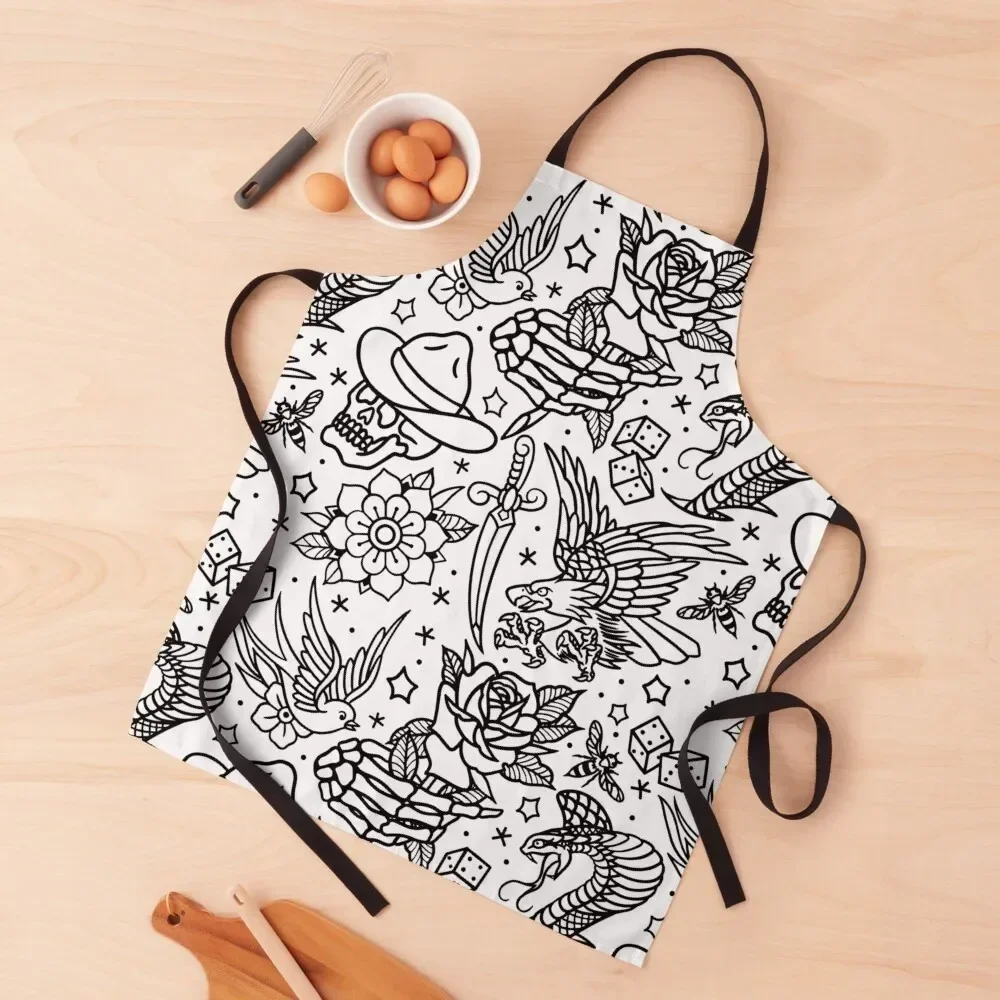 American Traditional Tattoo Flash Print Variant Apron Men'ss Kitchens For Men Apron