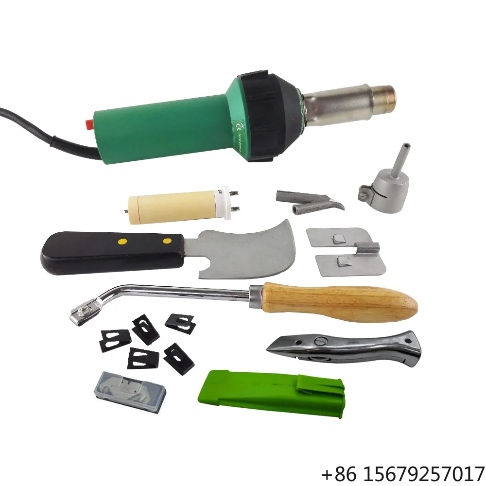 Professional 1600W Electric Heat Gun Kit PVC Roofing Welding Plastic Welder Hot Air Torch Quarter Moon Knife Groover Floor Tools
