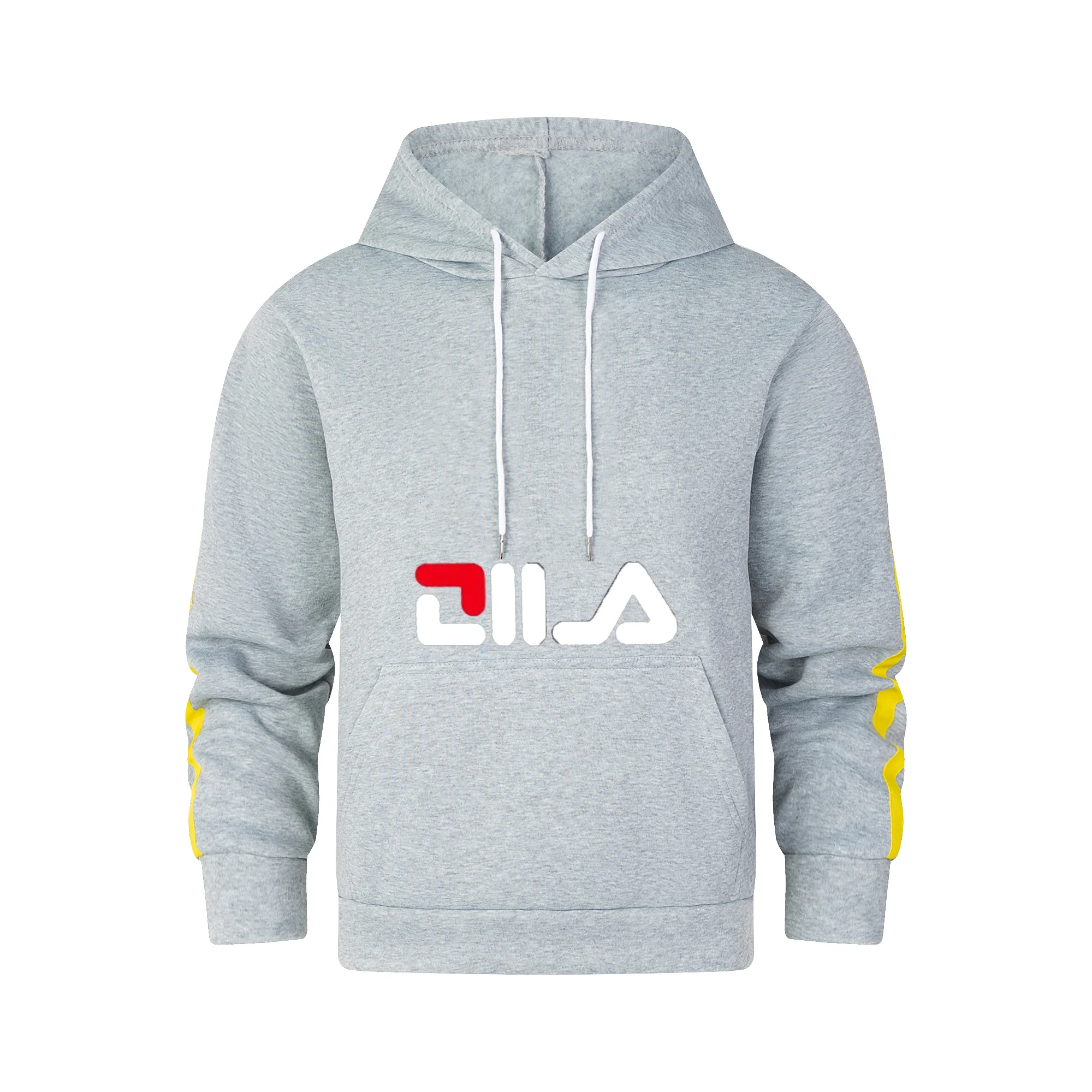 

A decorative yellow-striped hooded sweatshirt suitable for both men and women, in a large size, with a relaxed fit and high qual