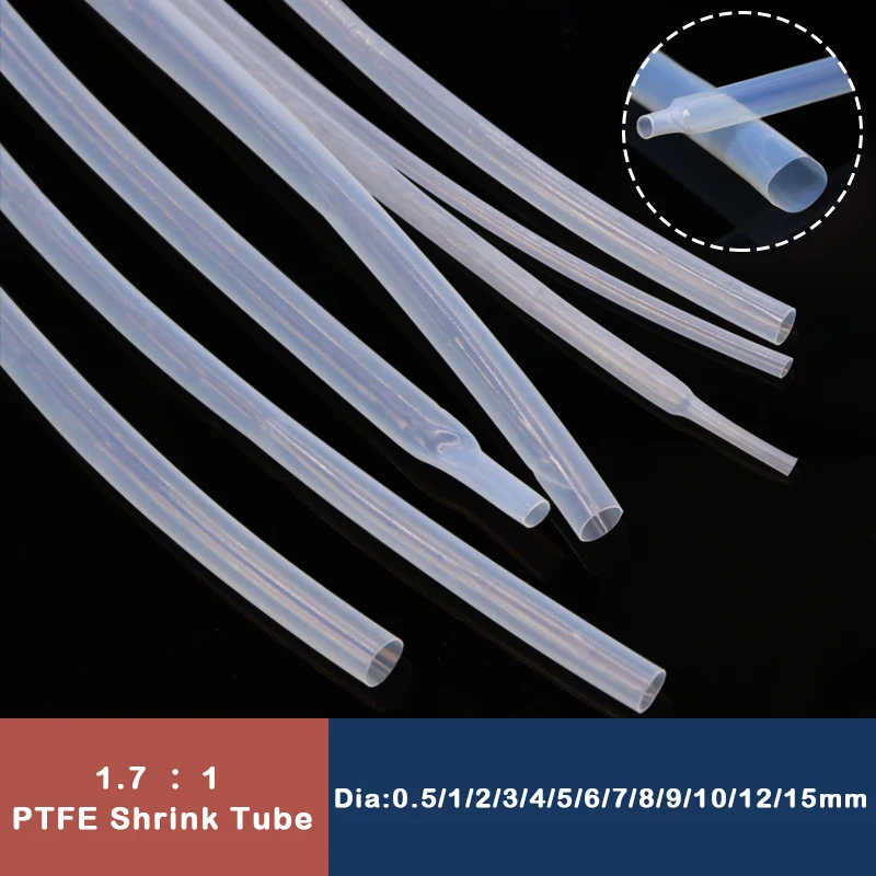 Diameter 0.5mm ~ 15mm PTFE Heat Shrink Tube  1.7:1 Shrinkage Ratio 260Deg.C High Temperature Pipe 600V RoHS Translucent