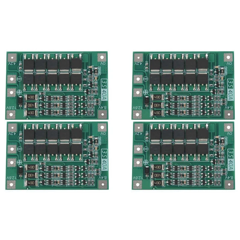 BMS Battery Protection Board, BMS com Balance Li-ion Battery Cell Module, 3S, 40A, 12V Li-Ion 18650, 4pcs