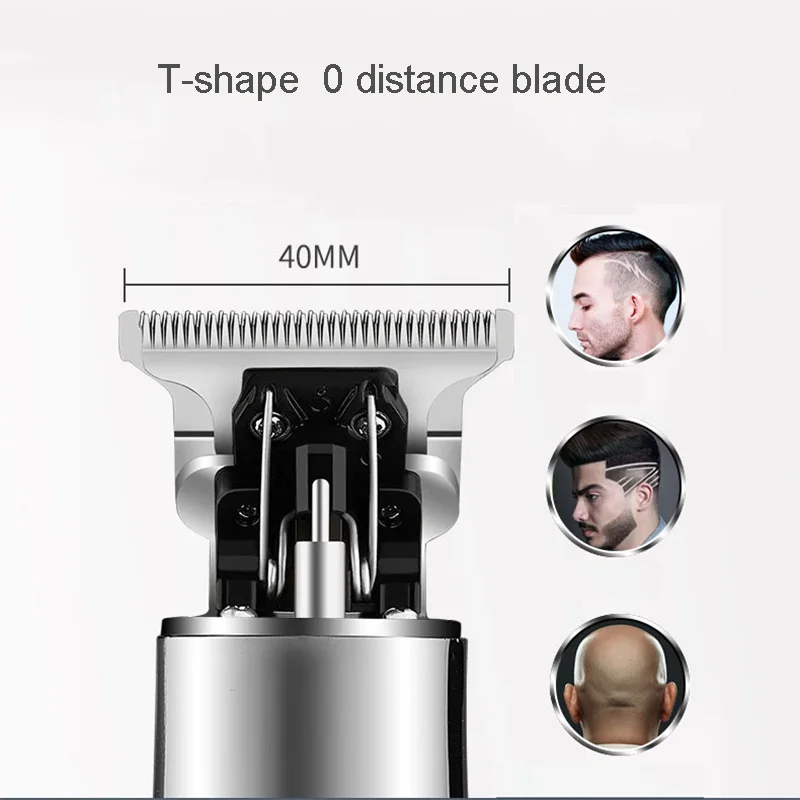 USB Rechargeable Powerful Cutting Hair Trimmer 10W T-Shape Zero Gapped Oil Bald Engraving UV