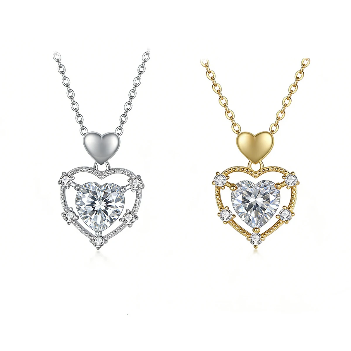 S925 Silver Plated 18K Gold Heart-shaped Moissanite Diamond Love Necklace Main Stone 8.0mm/2.0ct