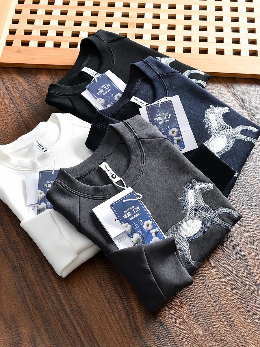 

Ceiling Quality Air Cotton round Neck Sweatshirt Men's Fashion Comfortable Autumn Season Embroidery Detail Polyester Blend