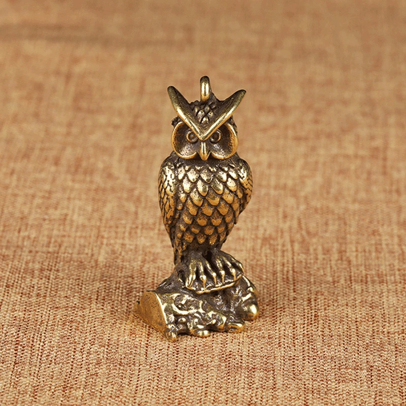 Retro Copper Animal Tea Pet Retro Brass Owl Ornaments Miniature Statues Desktop Decorations Decoration Crafts Keychain Pendant