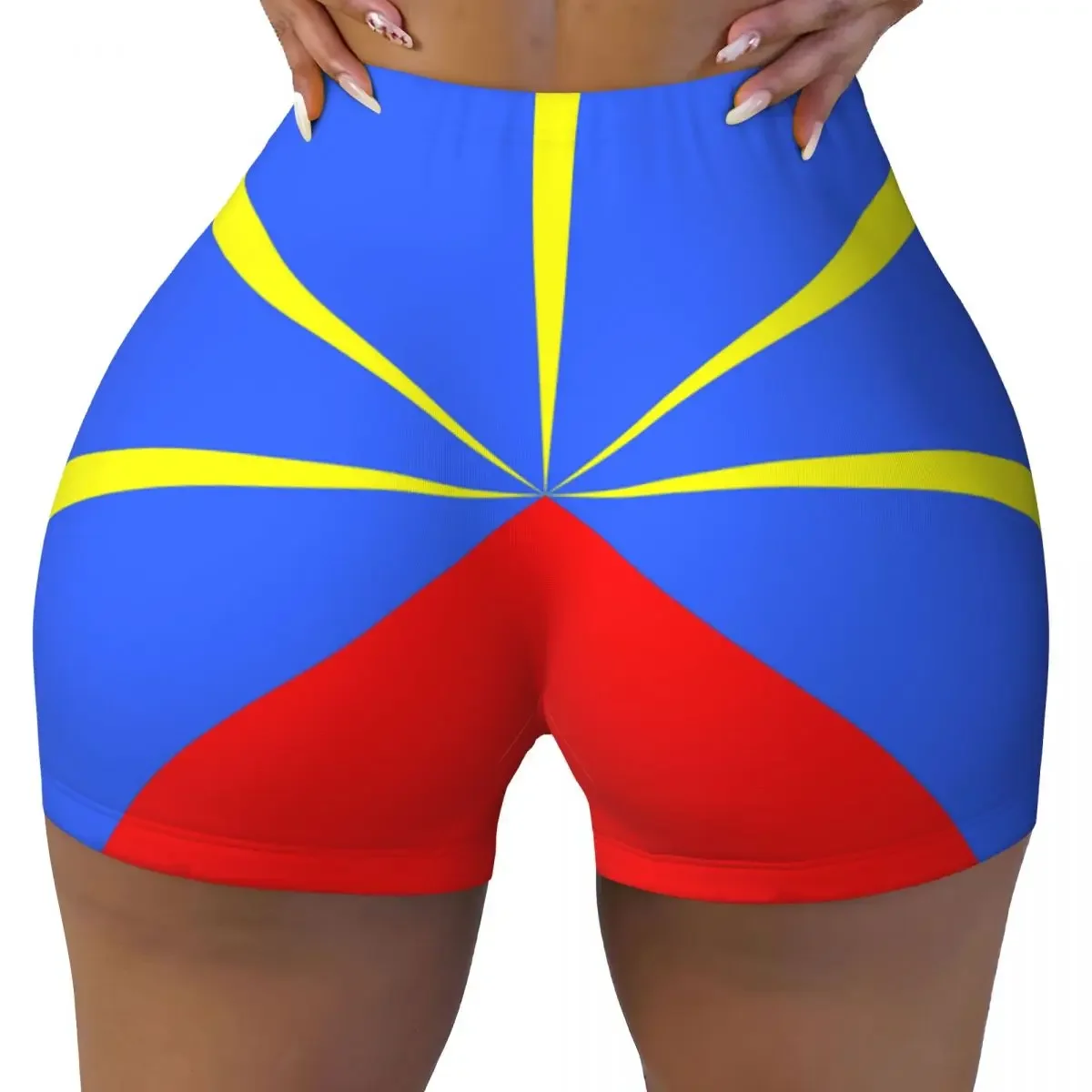 Custom 974 Reunion Island Flag Women Gym Workout Running Shorts Athletic Volleyball Biker Yoga Shorts