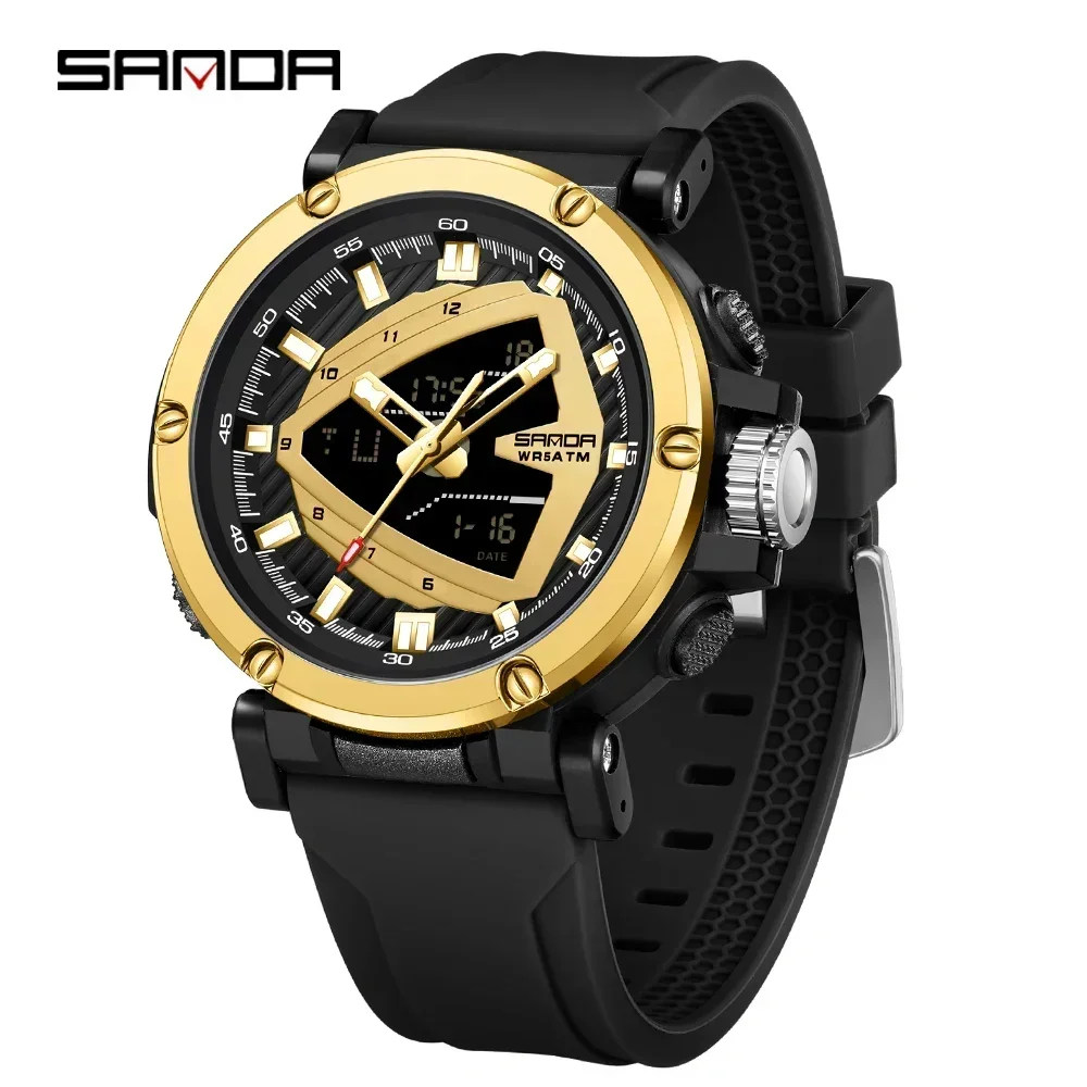 

SANDA Fashion Sports Watch Men Women Quartz Digital Dual Display Shock Water Resistant Alarm Wristwatches 13M9052