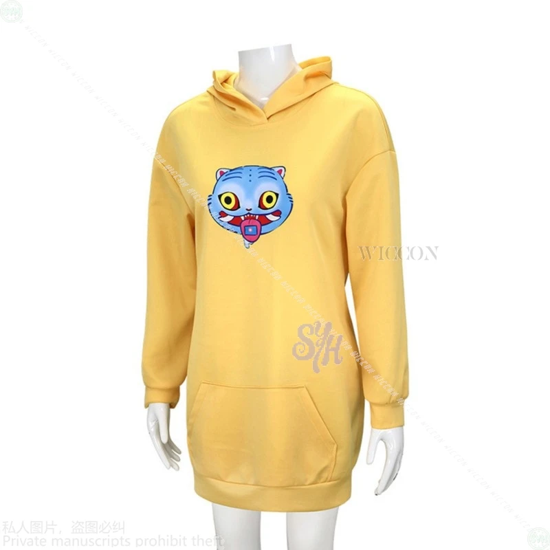 Anime Movie Kpop Demon Huntrix Zoey Cosplay Costume Kawaii Jirai Kei Girls Yellow Long Sweatshirt Furry Pattern Halloween Party