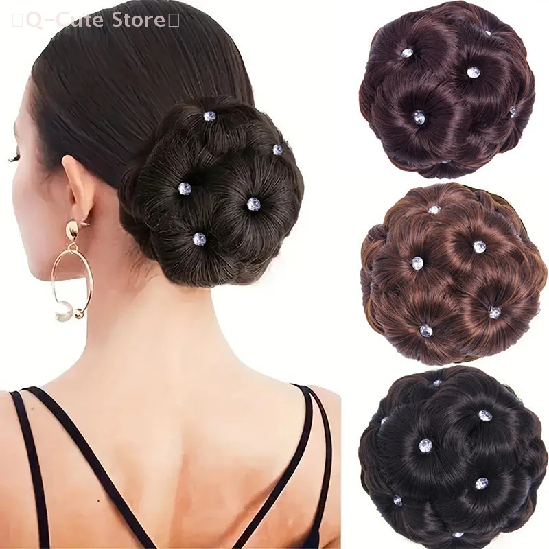 

1PC Synthetic Hair Bun Bud Hair Clips With Diamond Colorful Shiny For Women Ponytail Claw Clip Lifelike Hairpiece Styling Tools