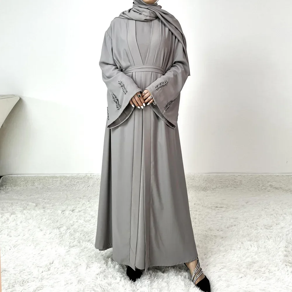 

Eid Muslim Open Abaya Women 2 Piece Set with Inner Dress Kimono Cardigan Ramadan Abayas Kaftan Dubai Long Robe Vestidos Jalabiya