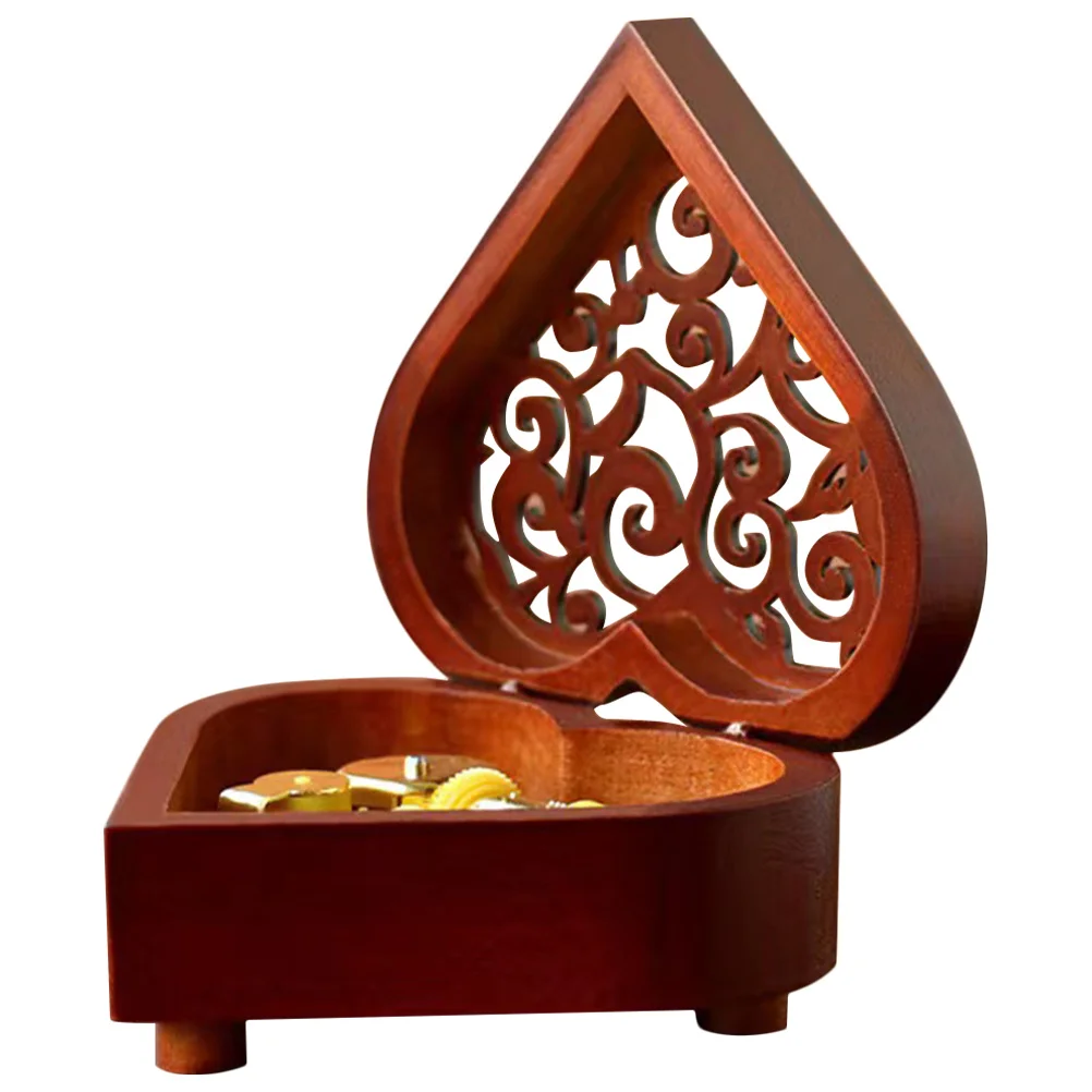 

Vintage Wooden Heart-Shaped Music Box Retro Jewelry Storage Clockwork Melody Birthday Gift Decorative Table Decor