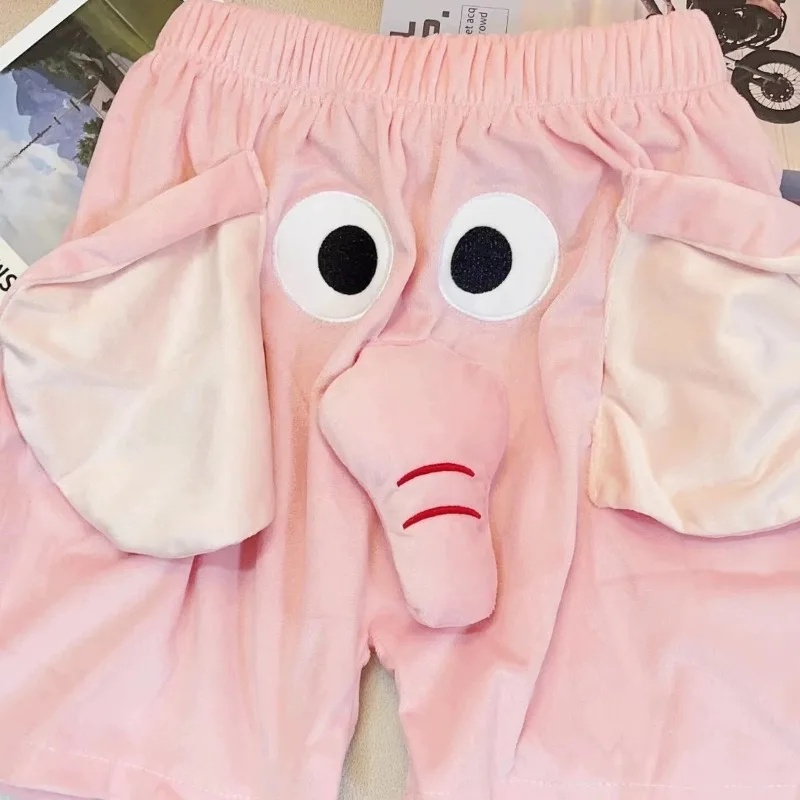 Short unisexe avec nez d'éléphant drôle, joli dessin animé, bas de sommeil ample, pantalon de pyjama décontracté pour Couple, vêtements de maison respirants et créatifs