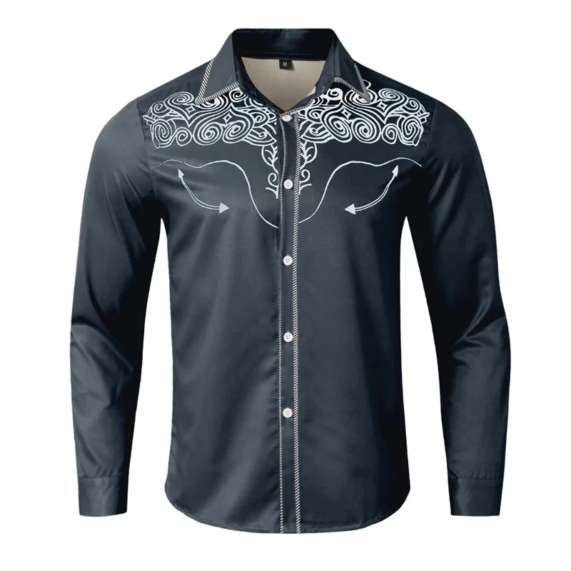 Men's retro shirt ethnic style western shirt tribal pattern retro print soft and comfortable long sleeve clothing new 2025