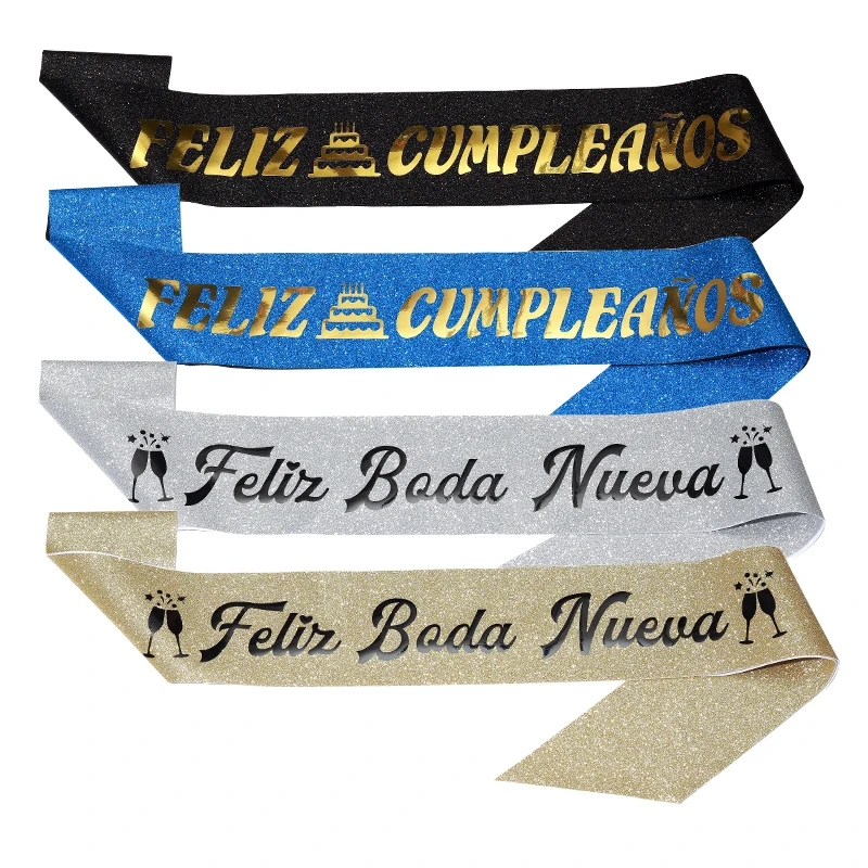 Feliz Cumpleanos лента Модная Золотая ткань скальон бронзовая монограмма плечевой ремень на день рождения аксессуары для украшения