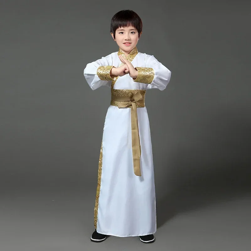 Chinese silk robe Costume Boyls Children Kimono Hanfu China Traditional Vintage Ethnic Students warrior Dance Costume Hanfu set