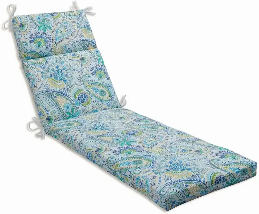 Perfect Paisley Indoor/Outdoor Split Back Chaise Lounge Cushion with Ties, Plush Fiber Fill, Weather, and Fade Resistant,