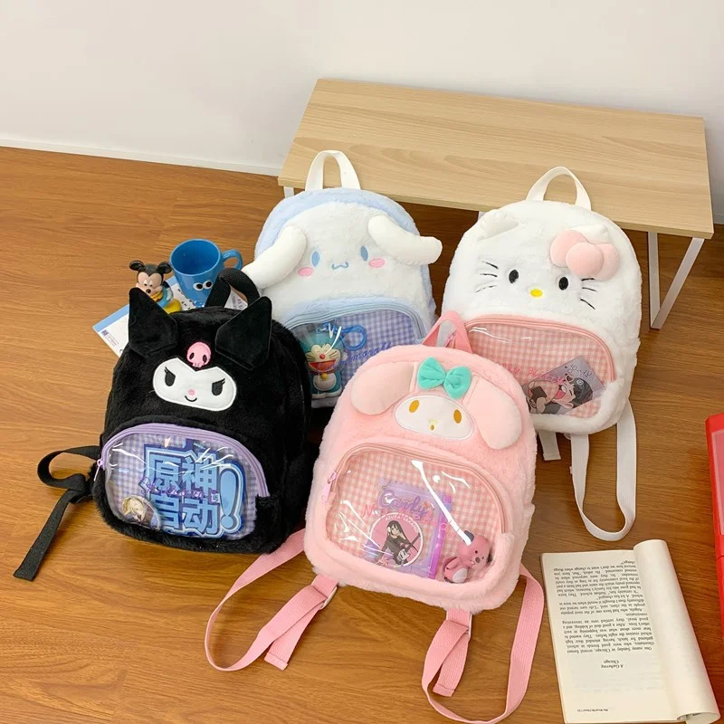 Sanrio Hello Kitty Cute and Sweet Student School Bag Kulomi Cartoon Plush Fashion Versatile Lightweight Transparent Backpack