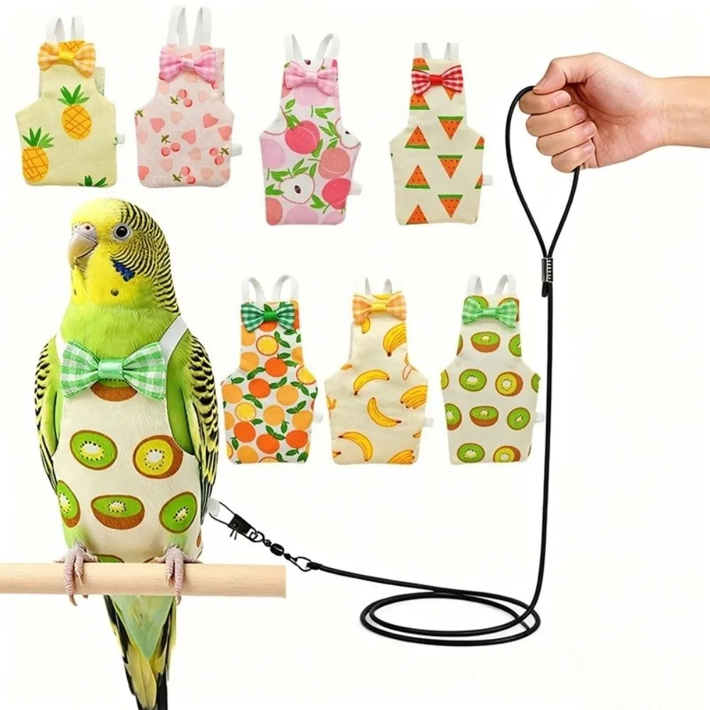 Colorful Fruit Bird Harness Leash 2m Rope Breathable Parrot Diaper Adjustable Keep Birds Clean Pet Bird Clothes Outdoor Carrying