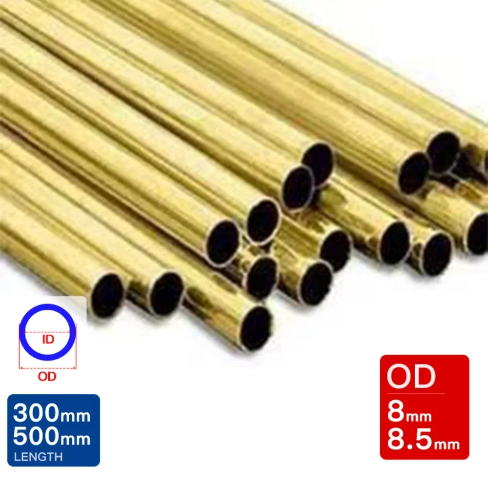 Tubo de tubulação de bronze fino redondo reto oco, diâmetro exterior 8, 8.5mm, 300, 500mm, OD 8mm, 3 PCes-5 PCes