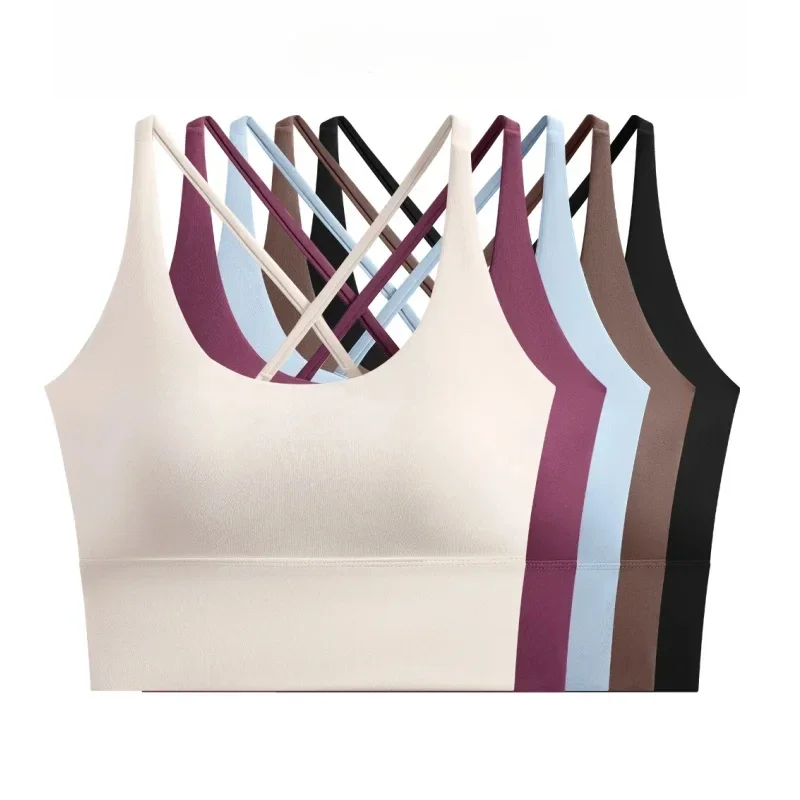 【セール中】ヨガトップ女性クロスバック夏軽量シームレス耐衝撃スポーツブラ屋外レディースジムワークアウトランニング Bralette