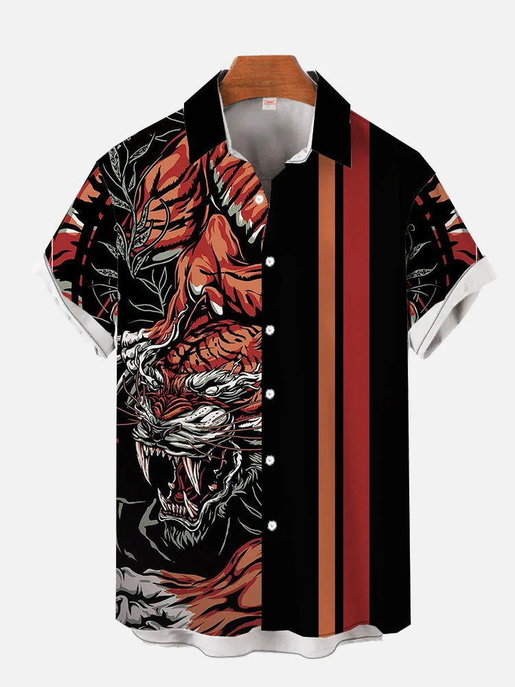 

New Tiger Print Shirts Chinese Style Beach Shirt Summer Trend Short Sleeve Shirts 2023 Casual Fashion Hawaiian Beach Shirts