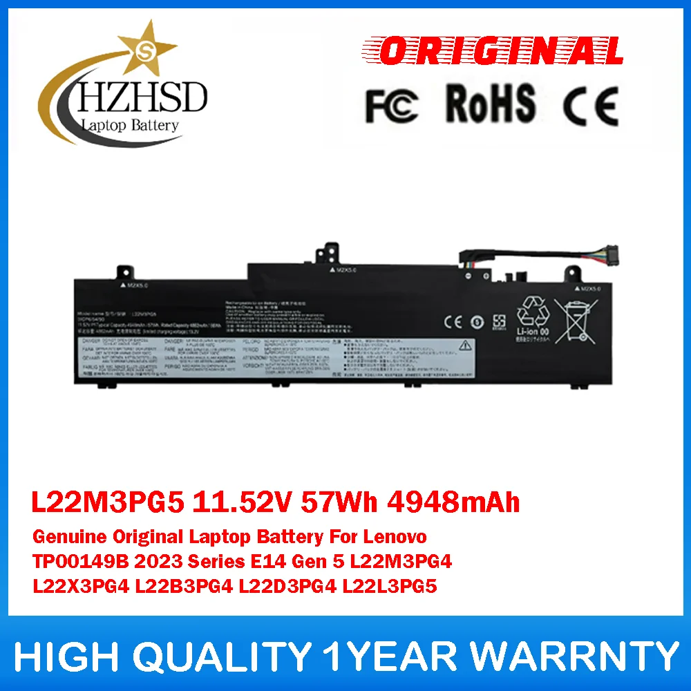 

L22M3PG5 11,52 В 57 Втч 4948 мАч Оригинальный аккумулятор для ноутбука Lenovo TP00149B 2023 серии E14 Gen5 L22M3PG4 L22X3PG4 L22B3PG4