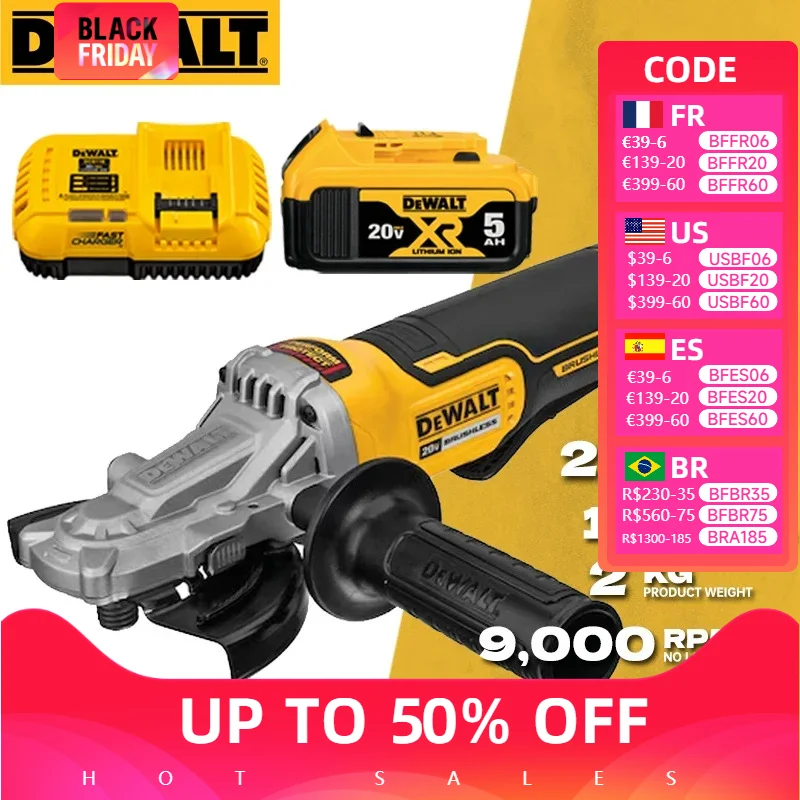 DEWALT Беспроводная угловая шлифовальная машина с лопастным переключателем, 20 В, литий-ионный аккумулятор, бесщеточный двигатель, электроинструмент DCB1104 DCB118 DCG413FB