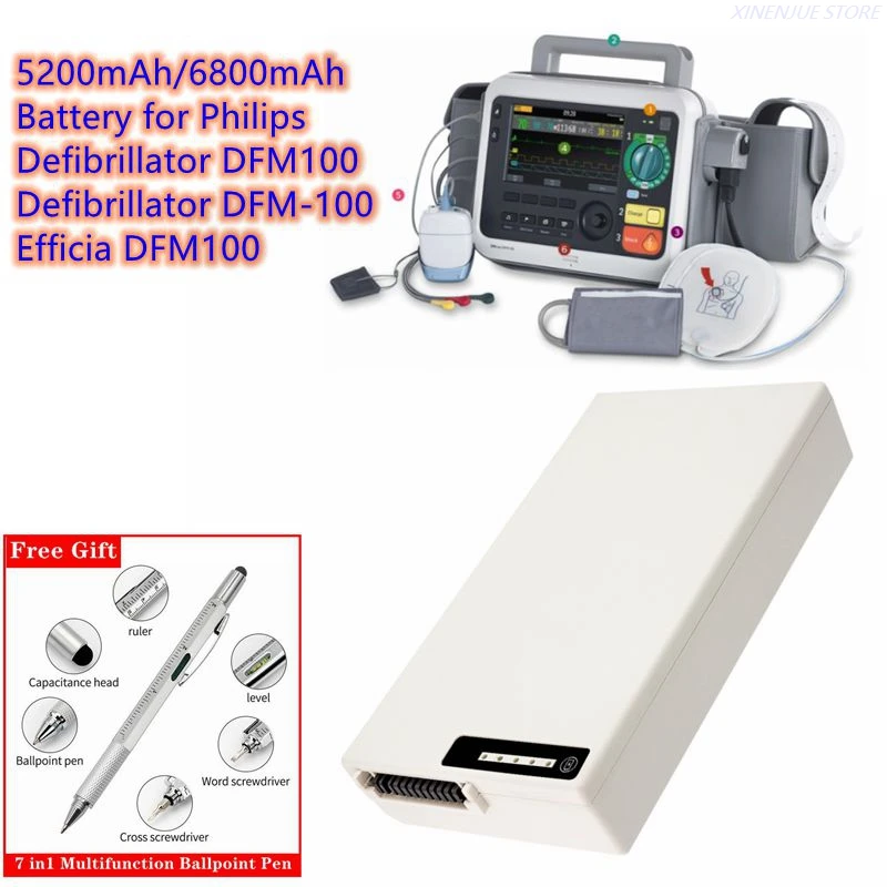 Medical Battery 5200mAh/6800mAh M6482, 9898031903, 989503190371, 989803190371 for Philips Defibrillator Efficia DFM100, DFM-100