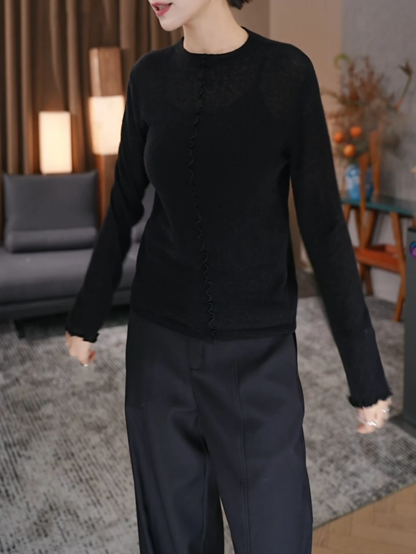 

Модный вязаный свитер с деревянными рюшами, круглый, Ne ort Sle, женский облегающий внутренний свитер, базовая одежда, осенняя новинка A...