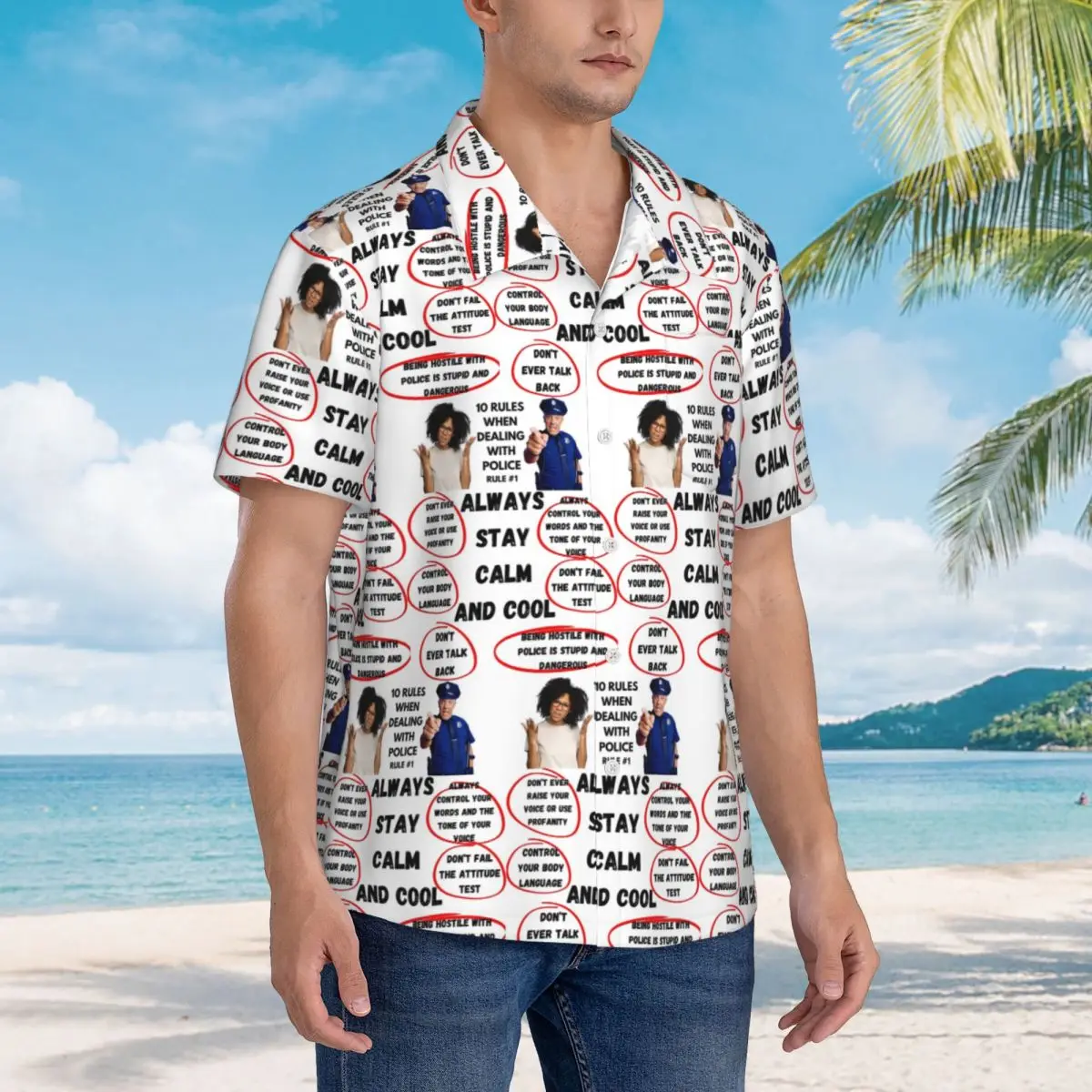 Regel # 1. Polizei-Themen-Hawaiihemden: Lässige Herren-Kurzarmhemden für den Sommer und Strand – Herren-Button-Down-Hemden