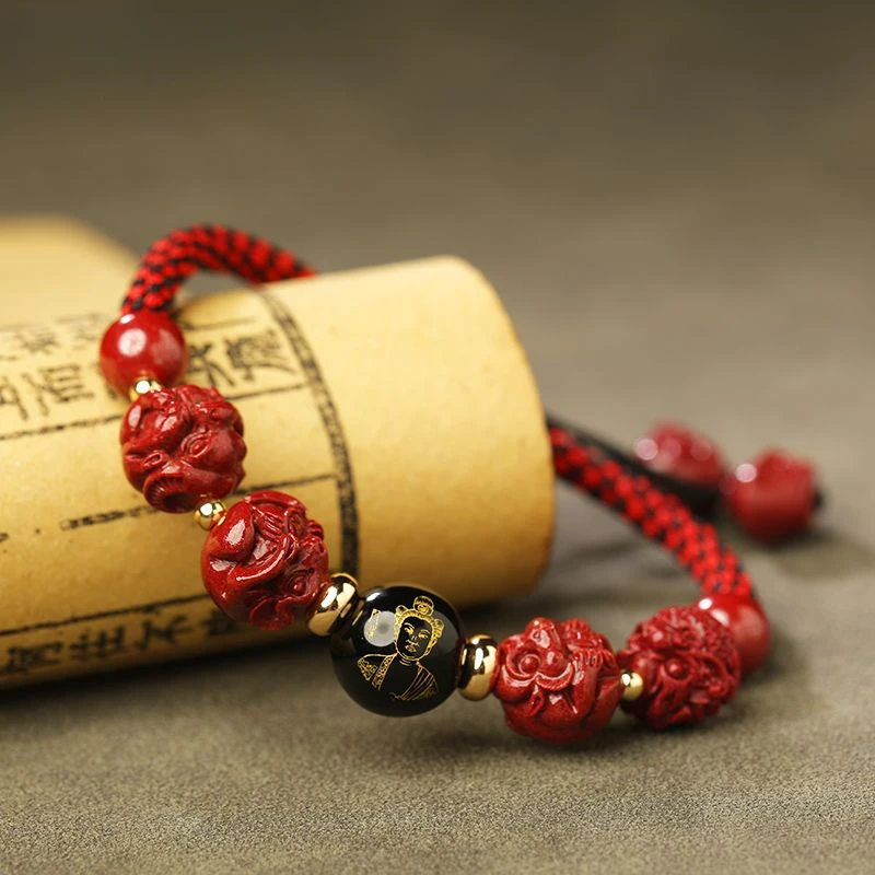 

Leather General Year-Old Bracelet Men and Women's Natal Year Rabbit Dragon Horse Chicken Mouse Cinnabar Red Rope Lucky Bracelet