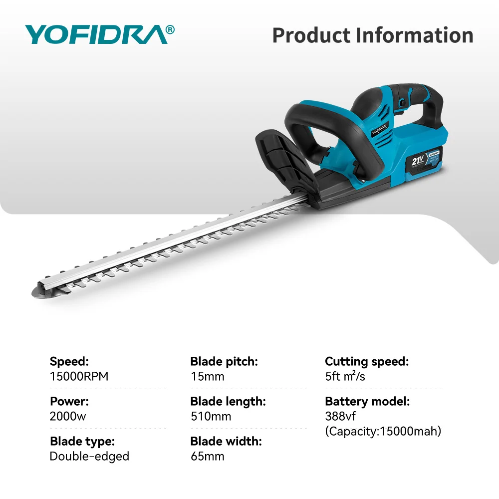 YOFIDRA Kabelloser Elektrischer Heckenschneider 2000W 15000RPM Astsäge Rasenmäher Garten-Trimmwerkzeug für Makita Akku – Detail 9