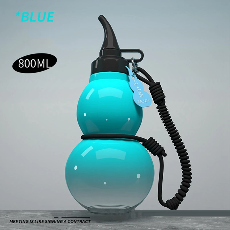 Chinese Retro-Inspired Gourd Bottle 800ML Gourd Water Bottle Large Capacity Water Bottle Blue