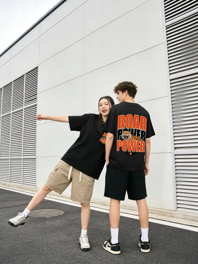 

ZAZOMDE Мужская и женская хлопковая футболка с животным принтом и рисунком тигра с мотивационным текстом Свободная уличная одежда Мягкая повседневная модная футболка