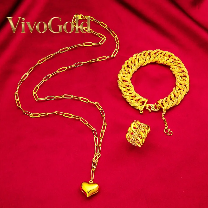 

VivoGold VivoGold Heart Set (Necklace, Bracelet, Ring) for Women24K GoldAU999 | Matte heart trio with "LOVE" engraving, subtle e