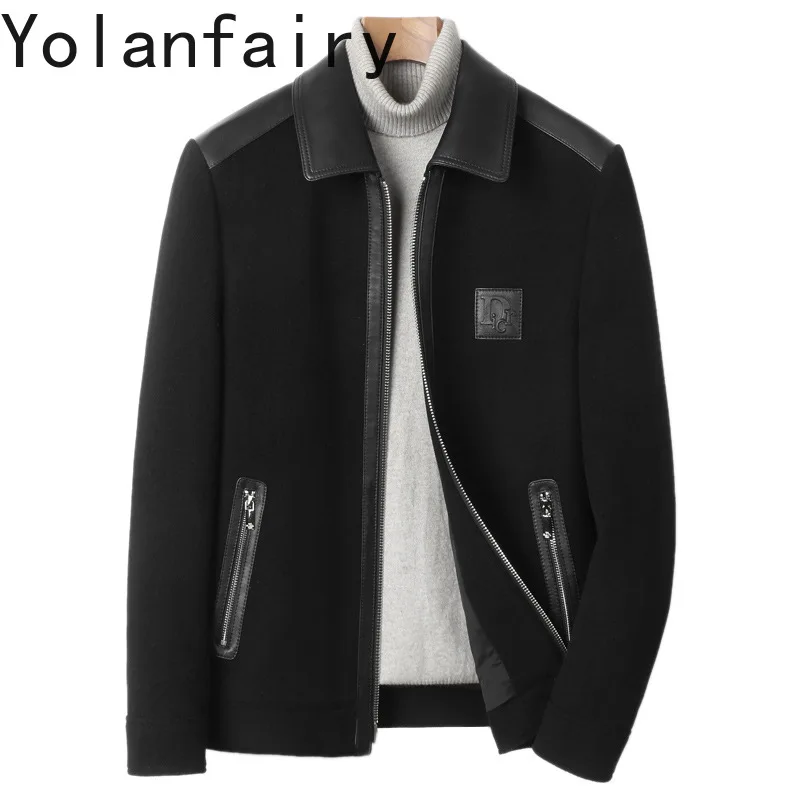 YOLANFAIRY 5% Cashmere 95% Wool Coats for Men Luxury Autumn Winter Wool Patchwork Sheepskin Woolen Jacket Man's Short Overcoat