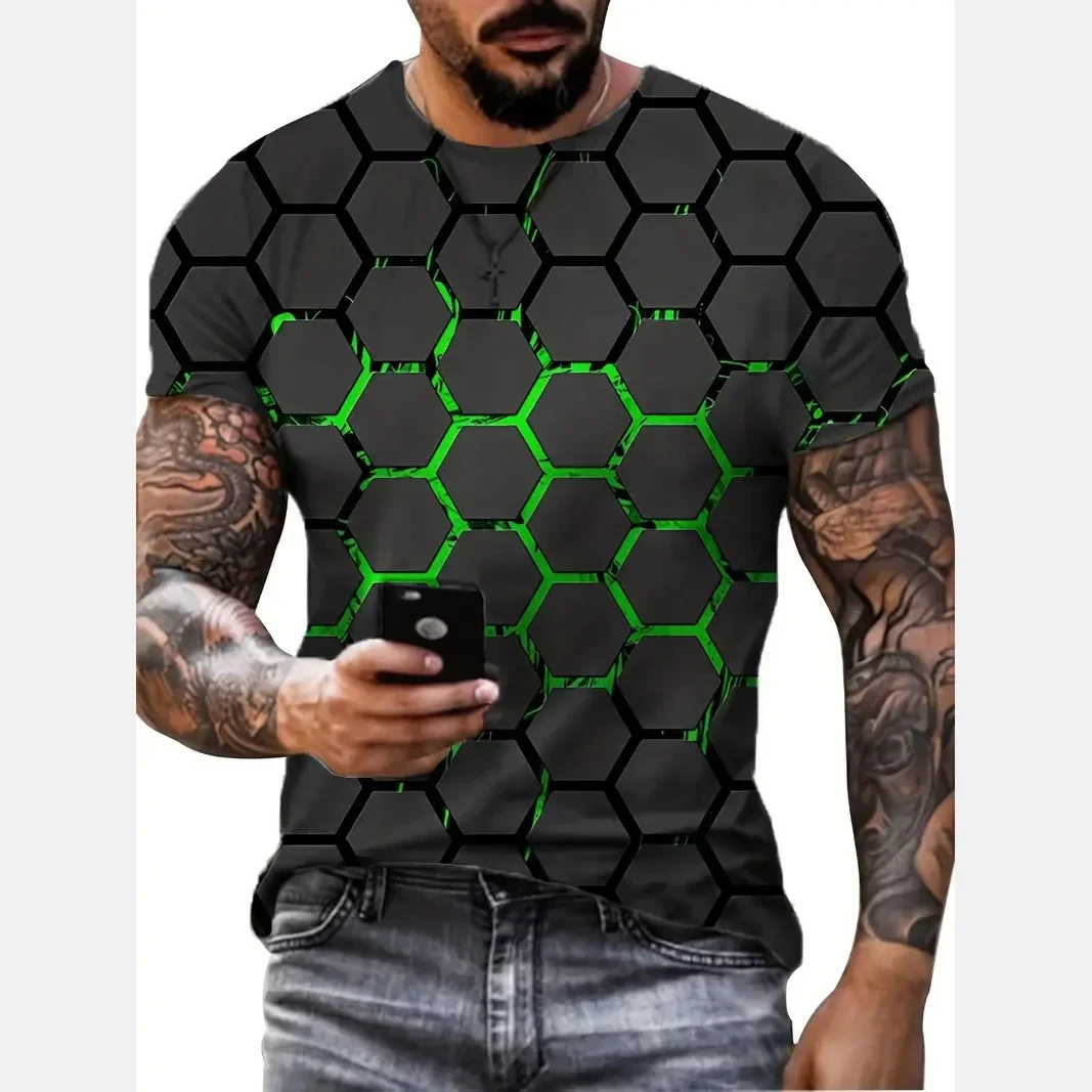 

Geometric 3D Digital Pattern Print Men's T-shirts Causal Comfy Tees Short Sleeve Pullover Tops Men's Summer Outdoor Clothing