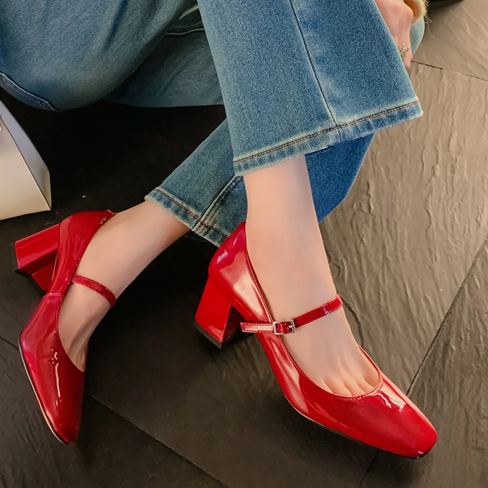 FEDONAS Thick High Heels Women Pumps Spring Summer Genuine Leather Mary Janes Shoes Woman Elegant Buckle Strap Office Lady 2024