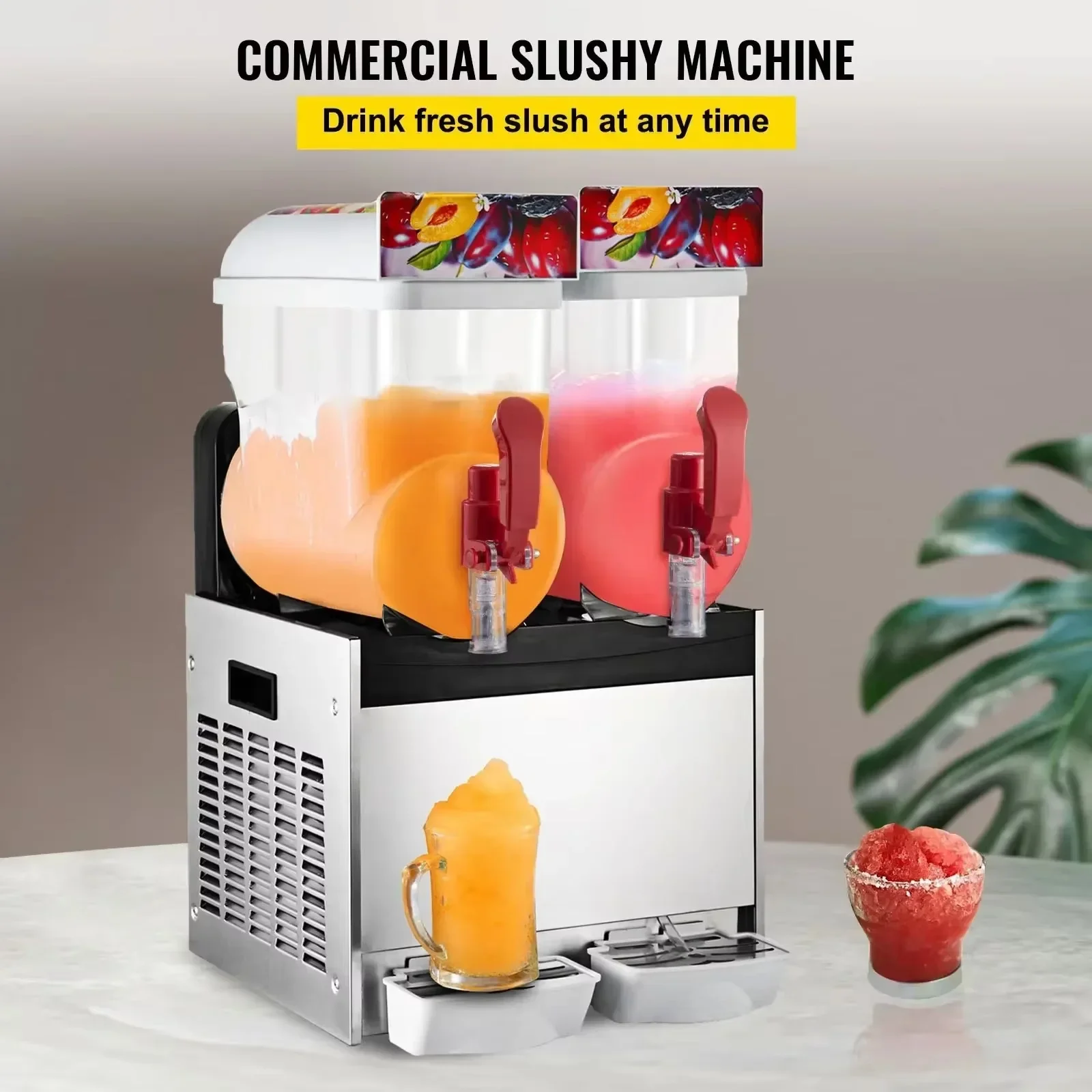 

Commercial Slushy Machine 15Lx2 Dual Tank Frozen StainlessSteel Drink Maker for Margarita, Smoothie Ice Juice Tea Coffee Making