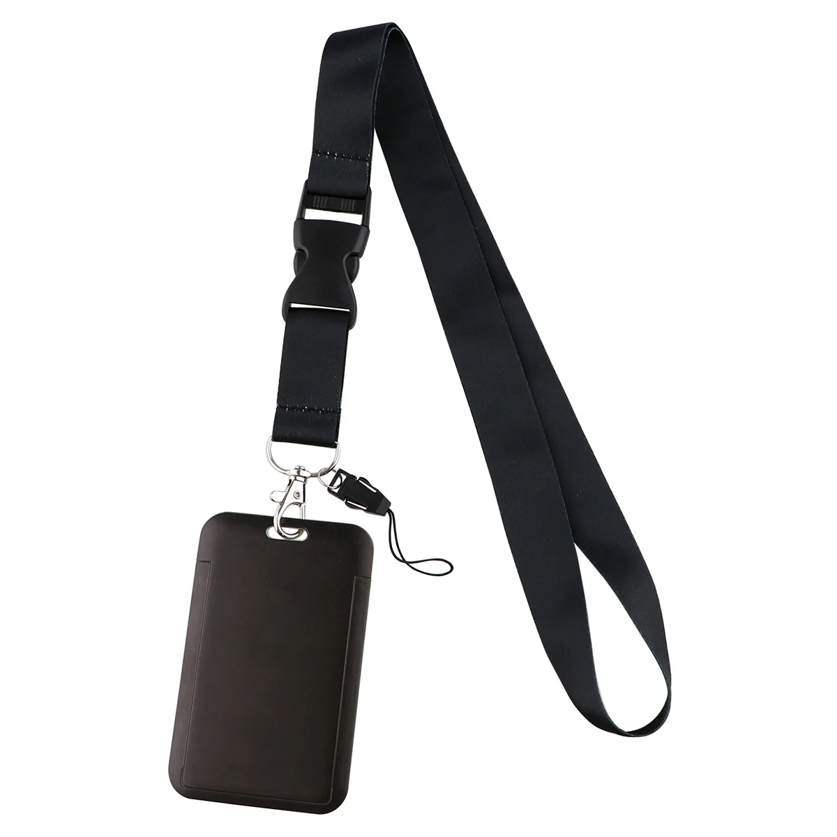 Pure Black Lanyard Keychain ID Credit Card Cover Passport Cell Phone Charm Neck Straps Badge Holder Accessories