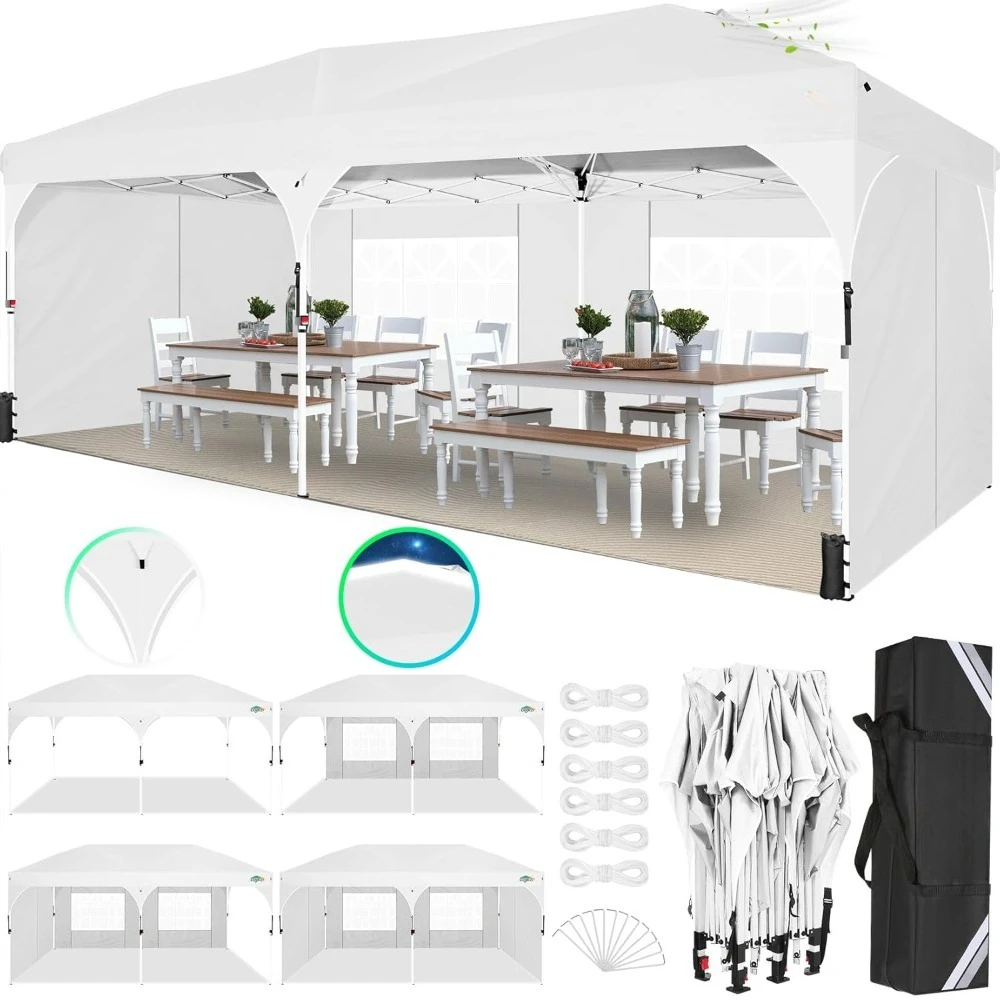 

10x20 Pop up Canopy Tent with 4 Sidewalls Outdoor Canopy Tent for Party with Push Center Lock & Air Vent, Customize
