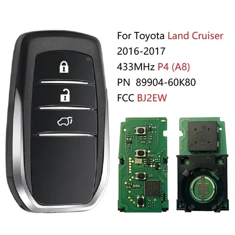 Смарт-ключ CN007154 BJ2EW для Toyota Land Cruiser 2016-2017, 3 кнопки, 433 МГц, P4 A8 TMS37200, 89904-60K80