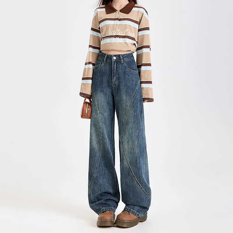 High Waist Curved Knife Wide Leg Jeans Women 2025 New Style Show Thin Hanging Pear-shaped Body Loose Narrow Version Drag Pants