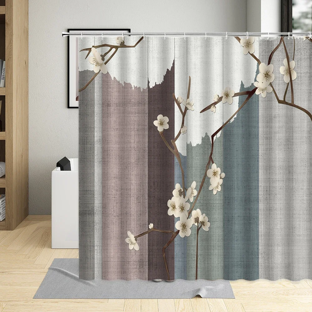 Chinese Style Flowers and Birds Shower Curtain Animal Plant Painted Art Background Home Bathroom With Hook Washable Decoration