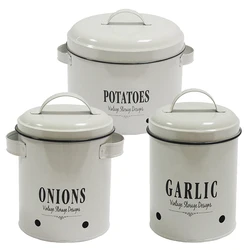 3 Sets Metal Storage Containers with Lids for Potato Onion Garlic Home Kitchen Pantry Organization Bin for Countertop