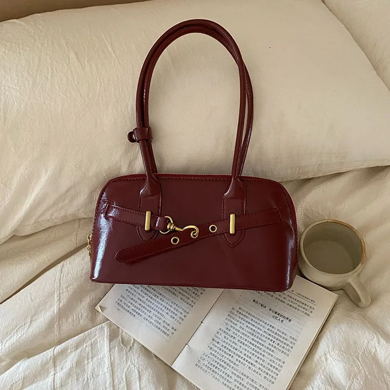 

Vintage Single Shoulder Bag Korean Niche Creative Oil Wax Leather Underarm Bag Textured Hardware Women's Single Shoulder Bag