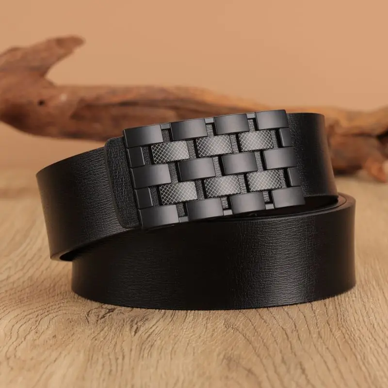 2025 New! Men's Cowhide Leather Toothless Automatic Buckle Belt. Ideal for Business & Leisure, Trendy Style for Youth