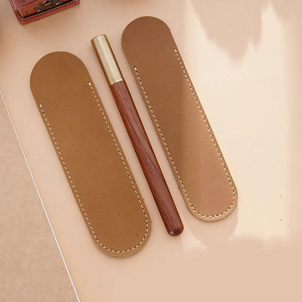 

Pen Pouch Holder Camel Color Large Size Handmade Retro Design Pen Case for Business Office Use